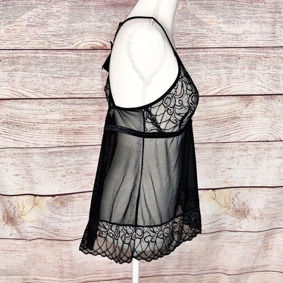 Seven 'til Midnight Black Lace and Mesh Babydoll Size 1X/2X - Picture 3 of 7